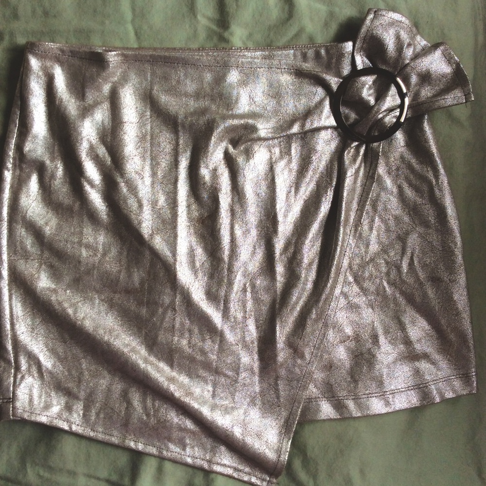 Zara metallic silver faux leather skirt